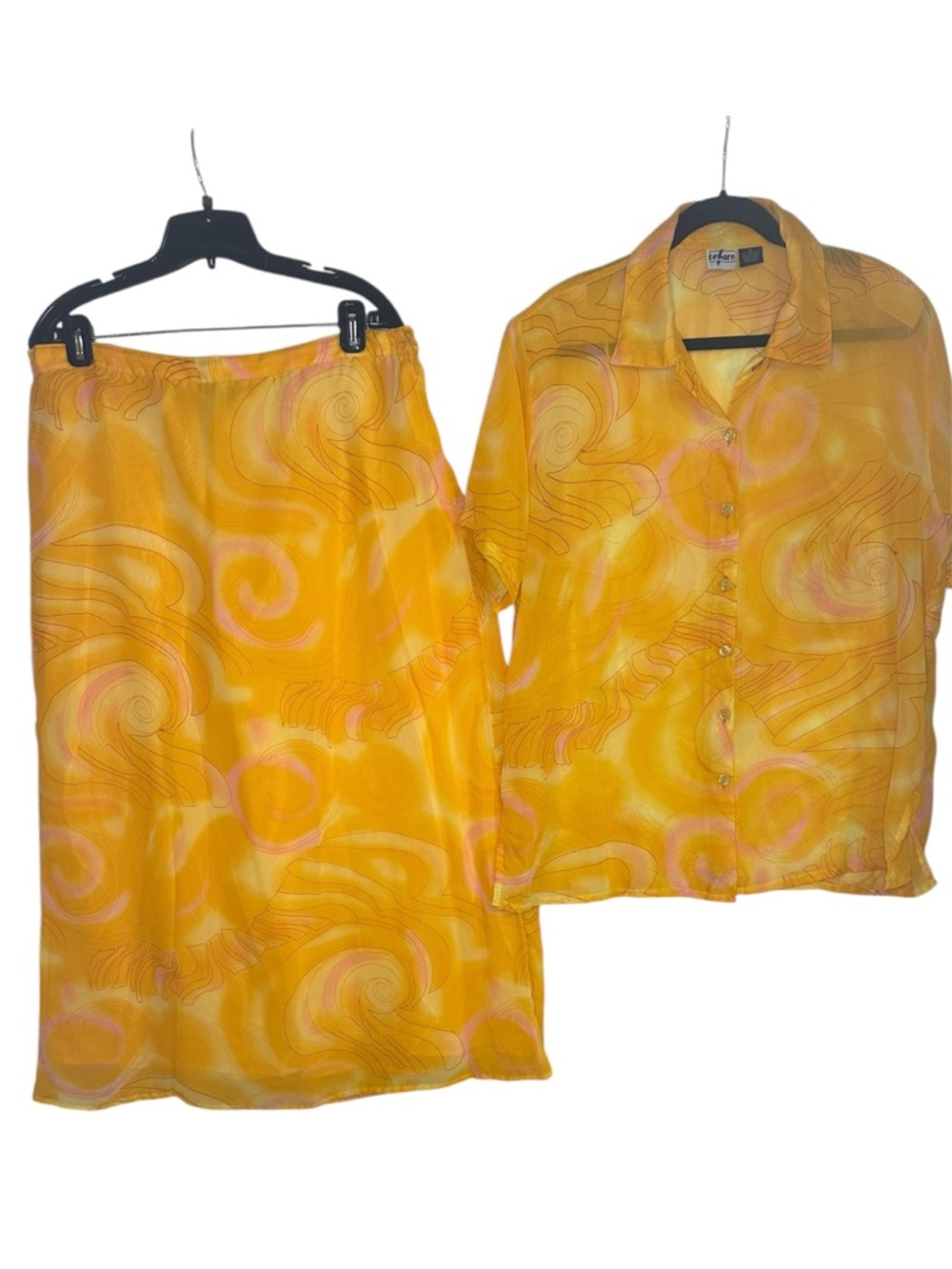 Beware Vintage 2pc Set Psychedelic Swirl Sheer Chiffon Shirt 1X Skirt 2X